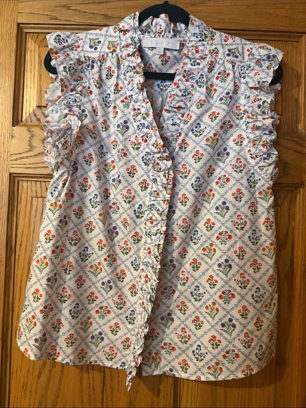 Sugarlips White Floral Blouse with Red & Blue Flowers